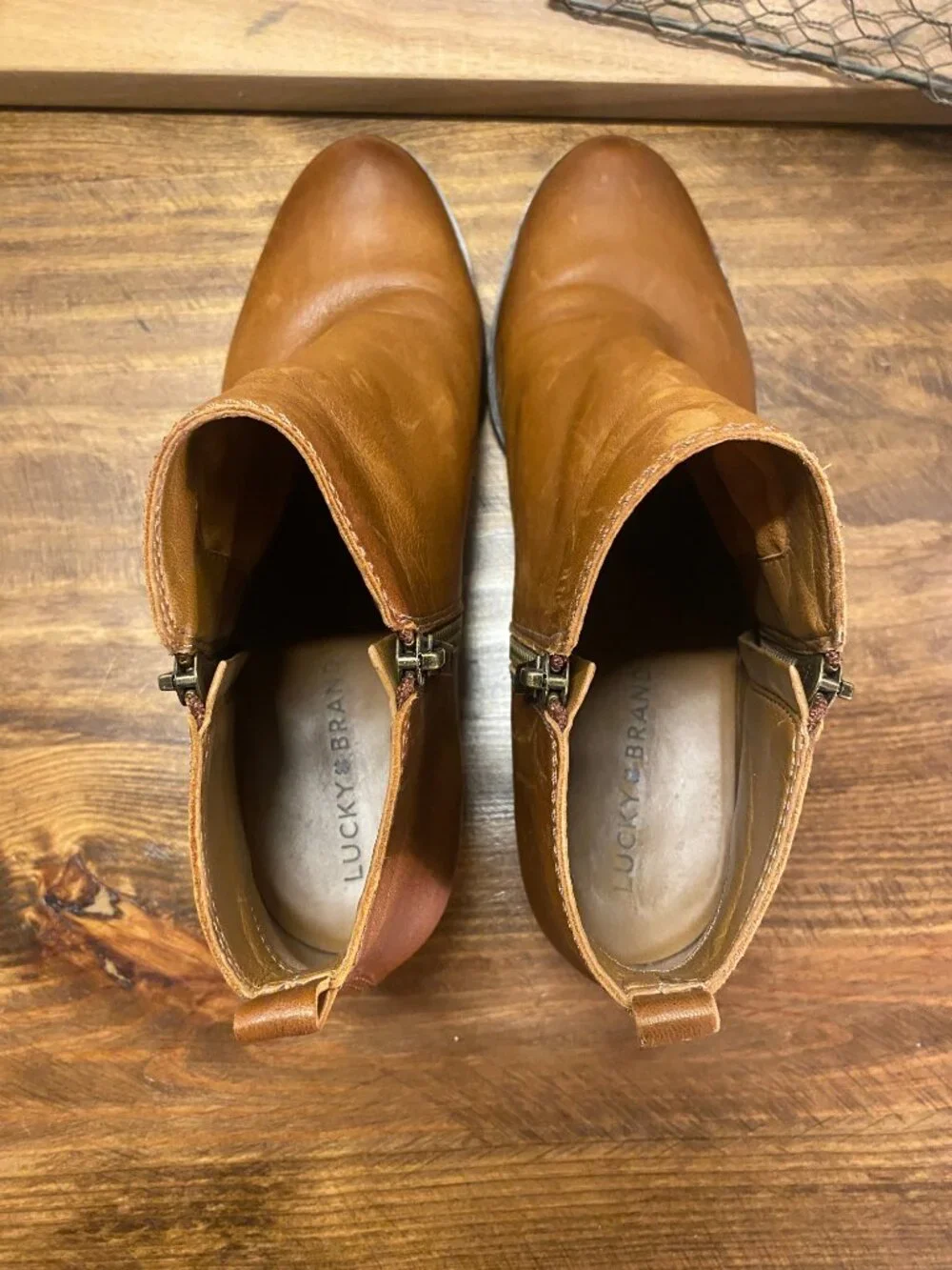 LUCKY BRAND Basel Ankle Boots - Distressed Brown Leather Boots - Womens Size 8.5